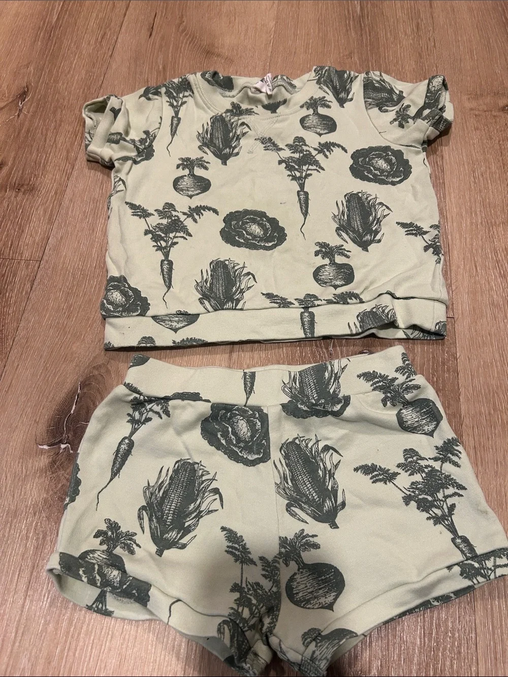 kate quinn Light Sage and Dark Green Vegetable Print Short Sleeve Pajama Set